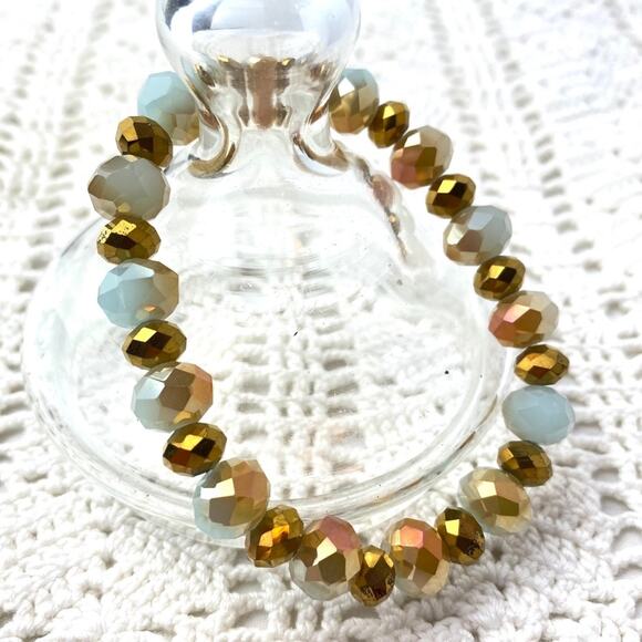 Gold Opalescent Beaded Stackable Stretch Bracelet - Picture 1 of 4